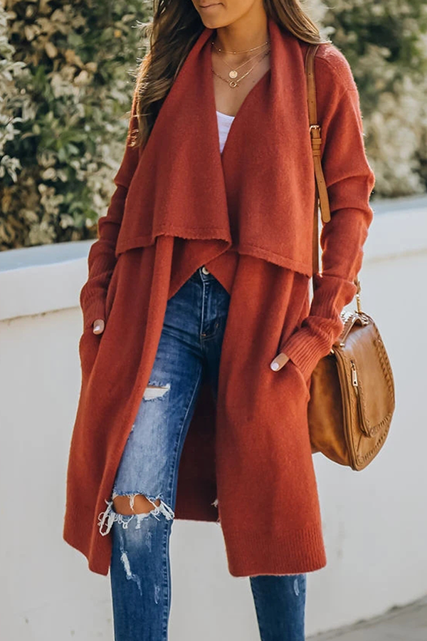 Casual Solid Patchwork Pocket Turndown Collar Outerwear(6 Colors)
