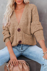 Casual Solid Pocket Buttons V Neck Sweaters(7 Colors)