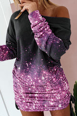 Sexy Print Patchwork Draw String Fold O Neck One Step Skirt Dresses(4 Colors)