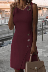 Casual Solid Buckle Square Collar Irregular Dress Dresses(5 Colors))