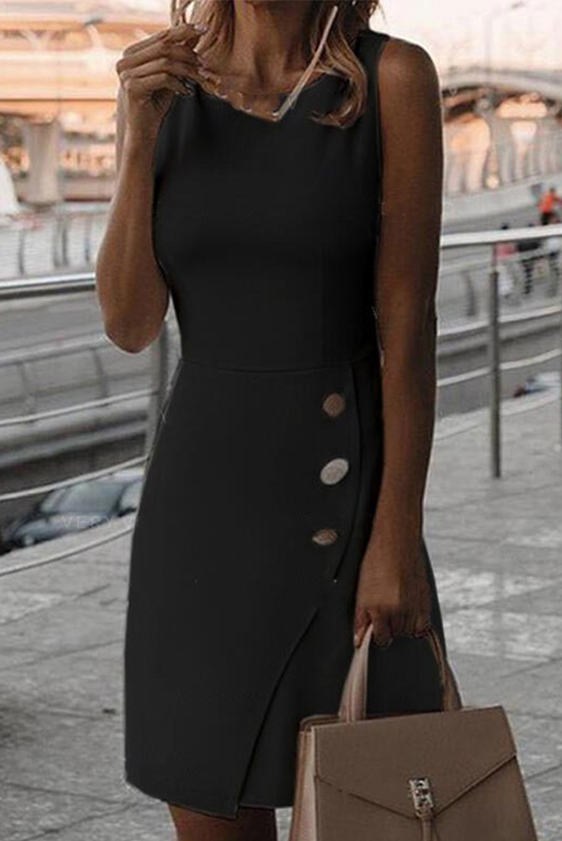 Casual Solid Buckle Square Collar Irregular Dress Dresses(5 Colors))