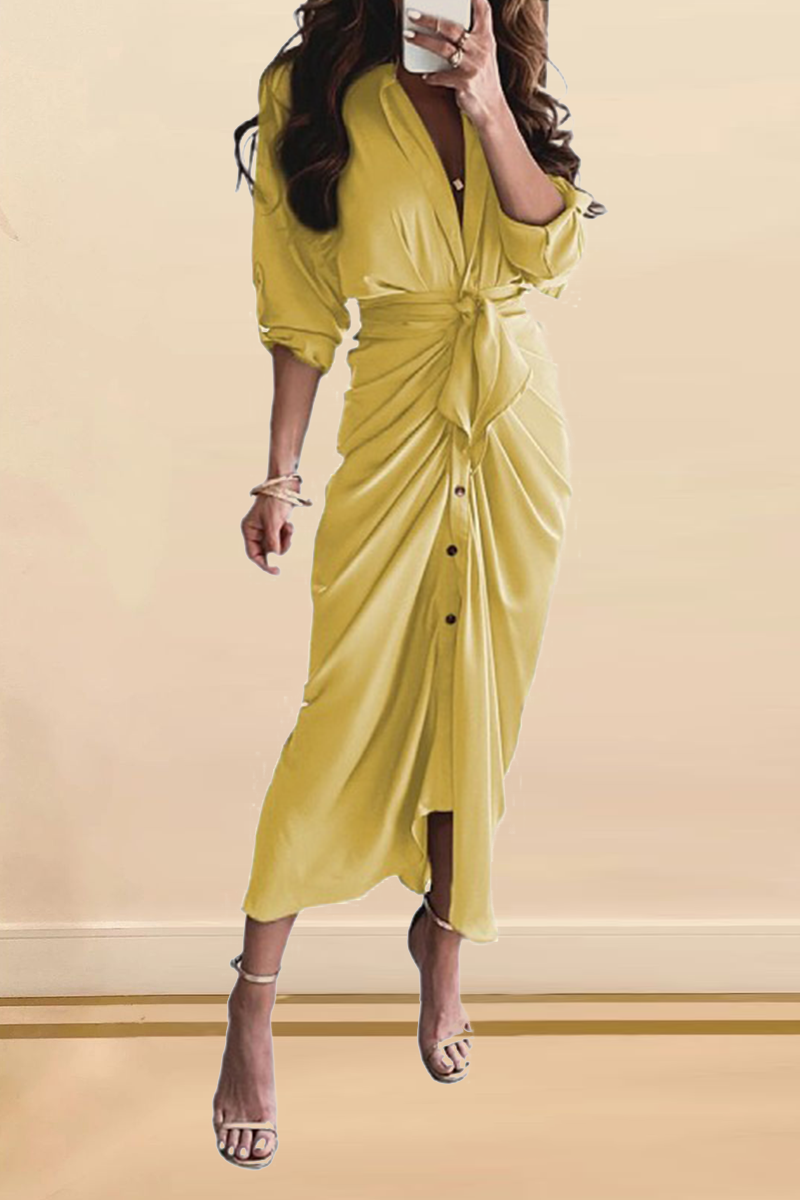 Casual Print Patchwork V Neck Waist Skirt Dresses(12 Colors)
