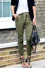 Casual Solid Draw String Harlan Mid Waist Harlan Solid Color Bottoms(3 colors)