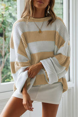 Fashion Sweet Striped Contrast O Neck Sweaters(5 Colors)