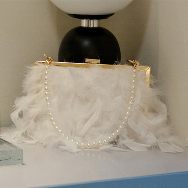 Daily Party Patchwork Feathers Chains Pearl Bags(3 Colors)