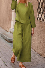 Casual Solid Color O Neck Long Sleeve Two Pieces(5 Colors)
