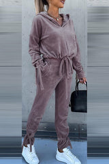 Elegant Solid Solid Color Hooded Collar Long Sleeve Two Pieces