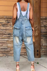 Street Solid Patchwork Buckle Square Collar Straight Jumpsuits(4 Colors)