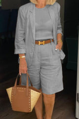 Casual Simplicity Solid Turn-back Collar Nine Points Sleeve Two Pieces(4 Colors)