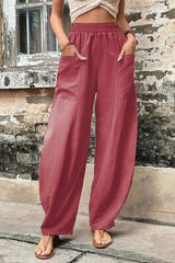 Casual Daily Solid Pocket Loose High Waist Harlan Bottoms(11 Colors)