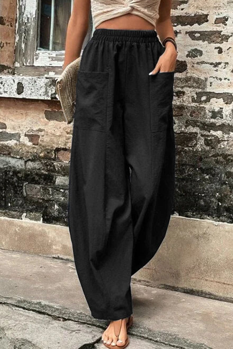 Casual Daily Solid Pocket Loose High Waist Harlan Bottoms(11 Colors)