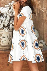 Elegant Vacation Print Patchwork O Neck Printed Dress Dresses