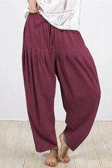 Casual Solid Frenulum Fold Loose High Waist Harlan Solid Color Bottoms(10 Colors)