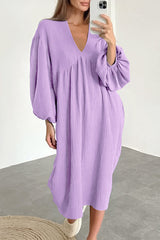 Casual Living Solid Pocket V Neck Long Sleeve Dresses