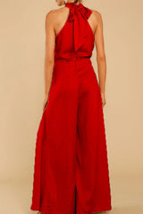 Fashion Casual Solid Patchwork Halter Loose Jumpsuits