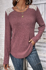 Casual Solid Lace O Neck Tops(5 Colors)