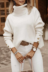 Casual Solid Buttons Turtleneck Sweaters(3 Colors)