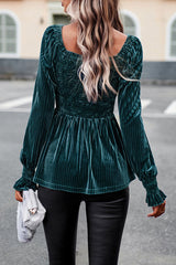 Elegant Solid Fold Square Collar Tops(4 Colors)