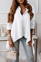 Casual Solid Buttons Asymmetrical Turndown Collar Tops(3 Colors)