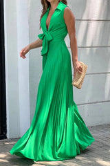 Casual Street Solid Frenulum Fold V Neck Regular Jumpsuits