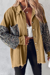 Casual Solid Sequins Pocket Turndown Collar Blouses(4 Colors)