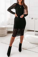 Casual Solid Patchwork See-through O Neck Long Sleeve Dresses