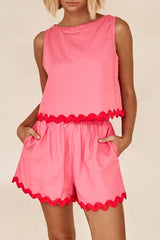 Casual Simplicity Color Block Pocket Contrast O Neck Sleeveless Two Pieces