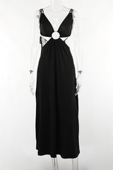 Sexy Solid Hollowed Out Backless Slit V Neck Beach Dress Dresses(3 Colors)