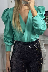 Celebrities Elegant Solid Fold V Neck Blousesï¼? Colors)