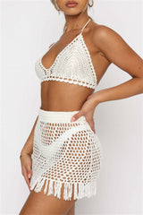 Sexy Fringed Trim Hollow Out Lace Up Backless Swimwears