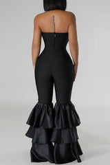 Sexy Casual Solid Color Backless Patchwork Strapless Skinny Jumpsuits