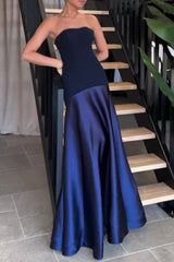 Sexy Formal Patchwork Backless Contrast Strapless Long Dresses(5 Colors)