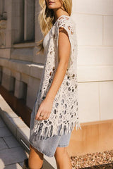 Casual Vacation Hollow Out Fringed Hem V Neck Waistcoats
