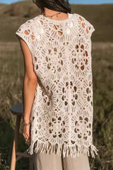 Casual Vacation Hollow Out Fringed Hem V Neck Waistcoats