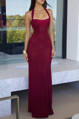 Sexy Lace Up Backless Halter One Step Skirt Dresses