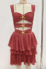 Sexy Patchwork The stars Hollow Out Backless Spaghetti Strap Cake Skirt Dresses