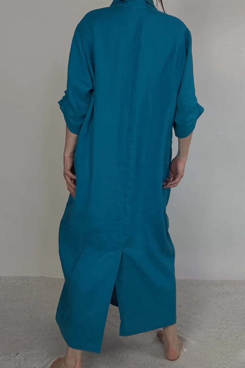 Casual Pocket Slit V Neck Irregular Long Dresses(7 Colors)