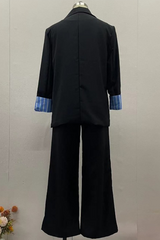 Casual Street Stripe Pocket Patchwork Turn-back Collar Long Sleeve Two Pieces
