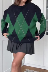 Casual Street Rhombus Patchwork Contrast O Neck Sweaters