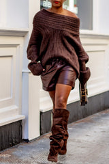 Casual Solid Color Basic Oblique Collar Sweaters