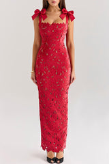 Sexy Solid Color Hollow Out Bow Decor Square Neck One Step Skirt Dresses