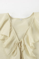 Casual Daily Lace Up Ruffle V Neck Long Sleeve Two Pieces