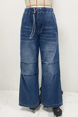 Street Patchwork Mid Waist Loose Denim Jeans