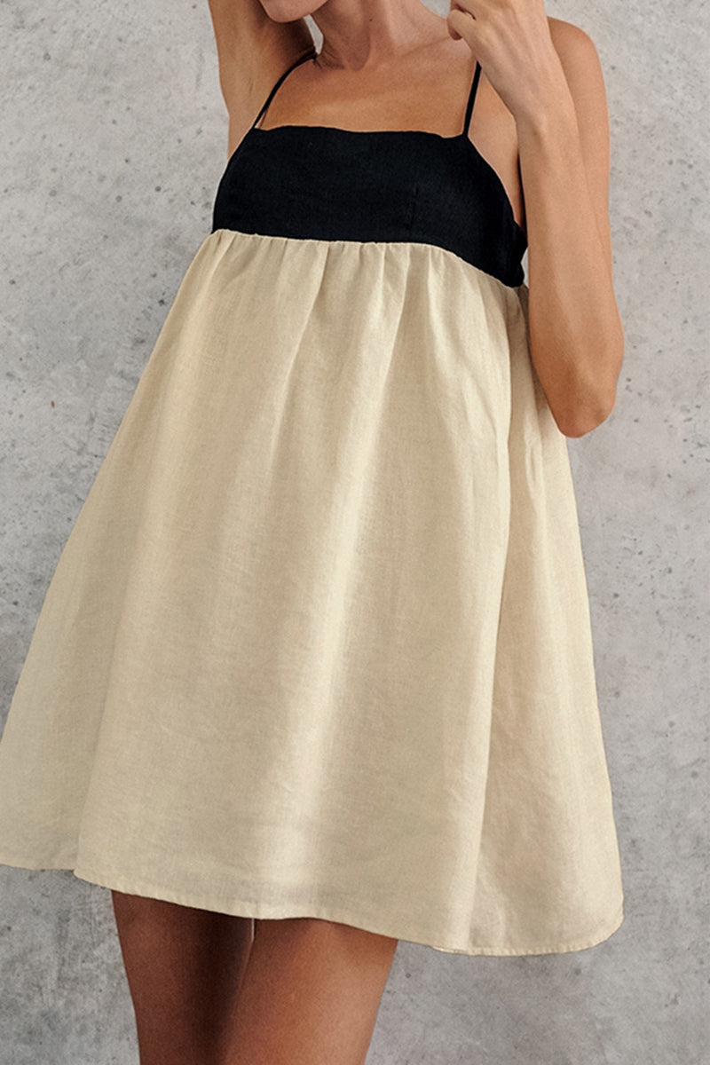 Casual Pocket Backless Contrast Square Neck Sling Dresses