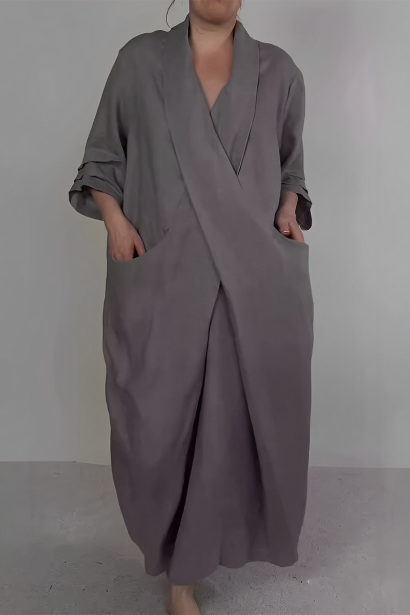 Casual Pocket Slit V Neck Irregular Long Dresses(7 Colors)
