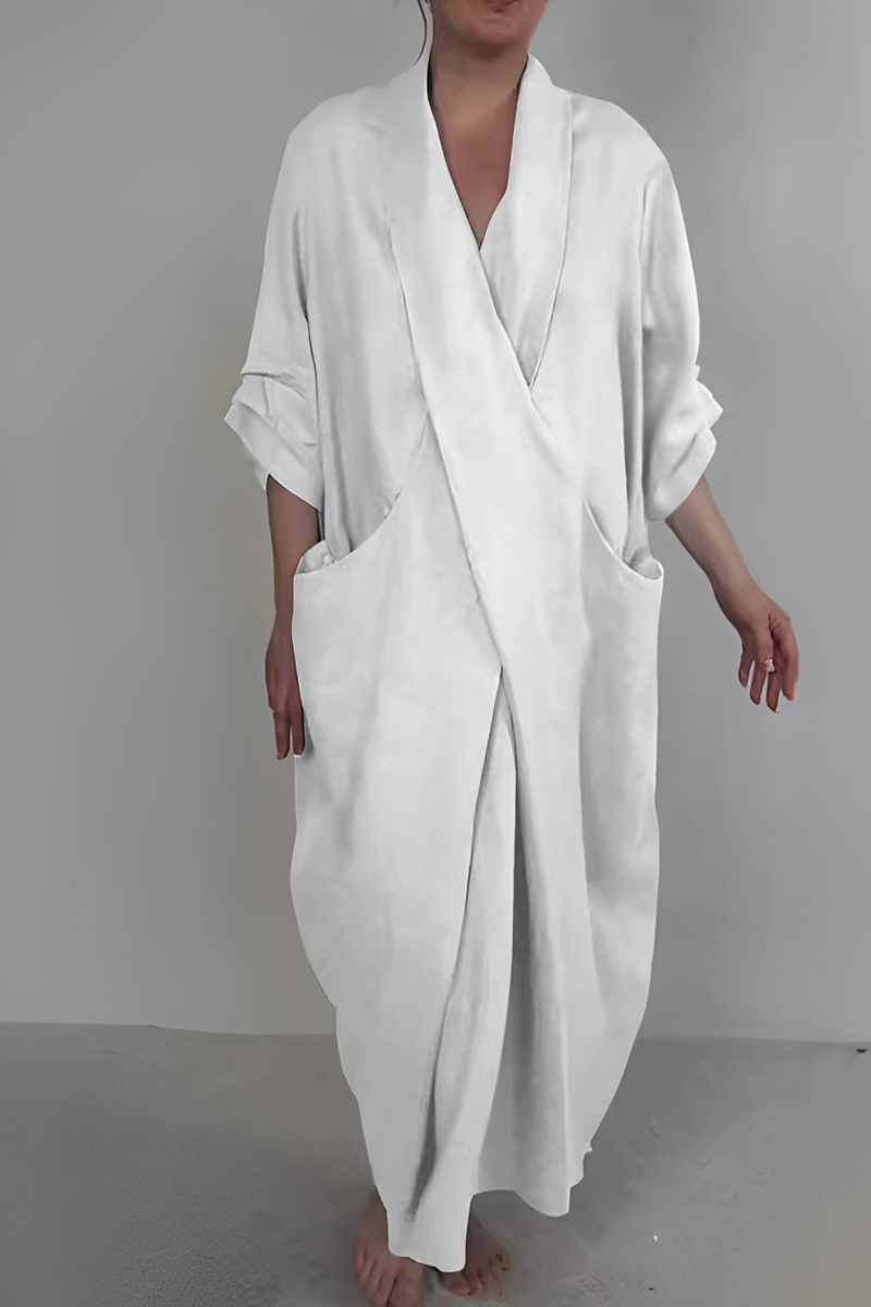 Casual Pocket Slit V Neck Irregular Long Dresses(7 Colors)
