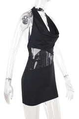 Sexy Lace Up Backless Mesh Halter Wrapped Skirt Dresses