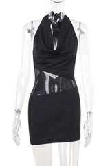 Sexy Lace Up Backless Mesh Halter Wrapped Skirt Dresses