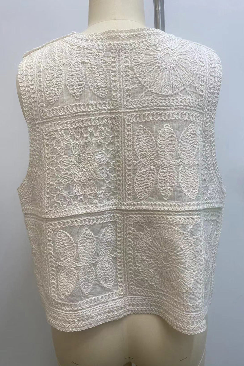 Casual Buttons Embroidery V Neck Waistcoats