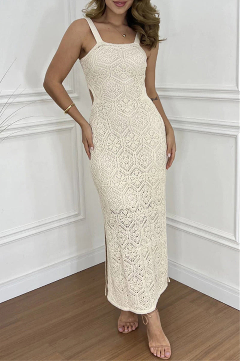 Sexy Hollow Out Slit Square Neck One Step Skirt Dresses(4 Colors)